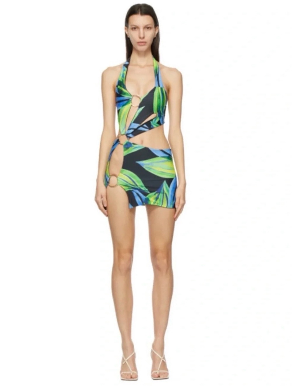 Louisa Ballou Sex Wax Dress New With Tags Tropical Cutout Dress in Blue & Green